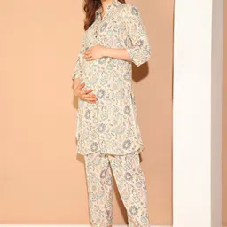 Moms Maternity Women Floral Printed Regular Kurta with Trousers image 3