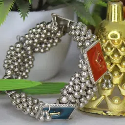 SZN German Silver Artificial Stones Studded And Beaded Oxidised Kada Bangle-picture-20