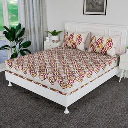 RUBOXA Brown & White Ethnic Motifs Printed Cotton 144 TC King Bedsheet Set-2.72 m x 2.55 m-picture-33