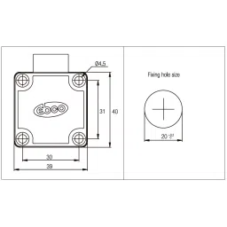 Ebco Target Square Lock with Metal Keys Size 22 mm, Nickel Plated Finish and 19 mm Cutout, E-SQL1-22-M image 4