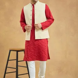 Fabindia Men Striped Pure Cotton Nehru Jacket image 5