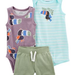 Carter's Toucan Romper And Shorts 3 Piece Set- Blue & Purple-picture-29