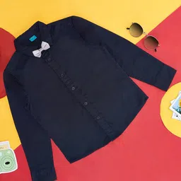 YU by Pantaloons Full Sleeves Solid Shirt With Bow - Navy Blue-picture-19