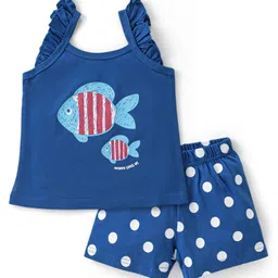 Babyhug Single Jersey Frilled Sleeves Night Suit Fish Print - Blue-picture-20