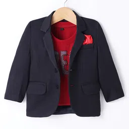 Robo Fry Woven Full Sleeves Solid Colour Blazer & Text Printed Text - Black& Red-picture-23