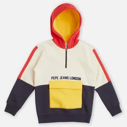 Pepe Jeans Fleece Woven Full Sleeves Hooded Sweatshirt With Cut & Sew Design - Navy Blue-picture-27
