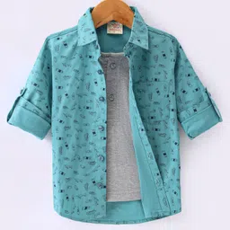 Rikidoos Full Sleeves Skateboard Printed Shirt With Attached Tee - Peacock & Melange Grey-picture-27