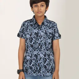 Zion Cotton Half Sleeves Leaves Printed Shirt - Navy Blue-picture-16