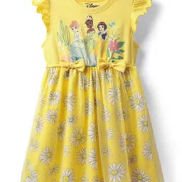 Babyhug Disney Single Jersey Knit Frill Sleeves Frock With Disney Princess Graphics & Bow Applique - Yellow-picture-26