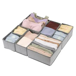 House of Quirk Non-Woven Foldable Clothing Storage Box Closet Dresser Drawer Organizer Cube Basket Bins Containers Divider With Drawers Set of 8 - Grey Stripes-picture-23