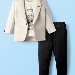 Dapper Dudes Street Sports Text Printed Tee & Trousers With Full Sleeves Blazer Set - Off White-picture-40