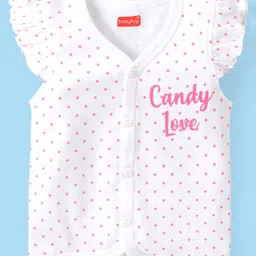 Babyhug 100% Cotton Knit Frill Sleeves Front Open Jhablas with Heart & Candies Print Pack Of 3 - Multicolour image 2