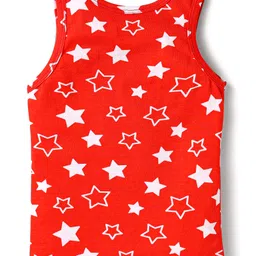 Babyhug 100% Cotton Knit Sleeveless Sando With Star Print - Red image 2