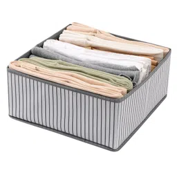 House of Quirk Non-Woven Foldable Clothing Storage Box Closet Dresser Drawer Organizer Cube Basket Bins Containers Divider With Drawers Set of 8 - Grey Stripes image 2
