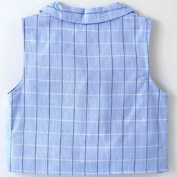 ToffyHouse 100% Cotton Woven Full Sleeves Checkered 3 Piece Party Suit with Tie - Tan & Light Blue image 3