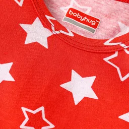 Babyhug 100% Cotton Knit Sleeveless Sando With Star Print - Red image 3