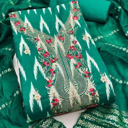 Rangtulika Ethnics Floral Embroidered Sequinned Cotton Unstitched Dress Material image 3