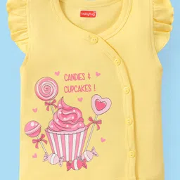 Babyhug 100% Cotton Knit Frill Sleeves Front Open Jhablas with Heart & Candies Print Pack Of 3 - Multicolour image 4