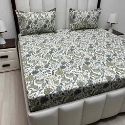 Pure Decor Royal Passion Green & White Pure Cotton 220 TC Queen Bedsheet Set 2.28m x 2.54m-image-36