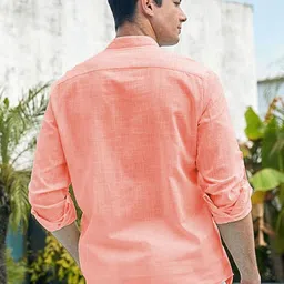 KNOWTED Mandarin Collar Roll-Up Sleeves Straight Short Kurta image 3