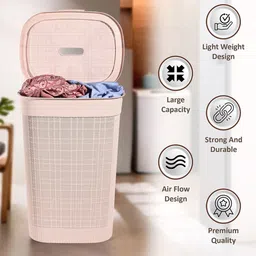 Kuber Industries Pink Laundry Basket With Lid-55 L image 4