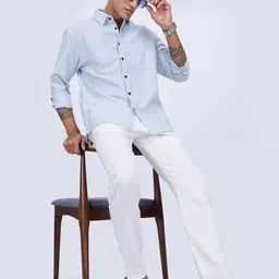 Eszett Men Vertical Striped Spread Collar Linen Casual Shirt-image-5