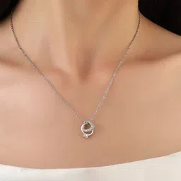 Estailo fashion Women Silver-Plated Stones-Studded Heart Shaped Pendant With Chain image 3