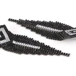 StyleCast Brass-Plated Rhinestone Studded Square Shaped Tasselled Drop Earrings image 4