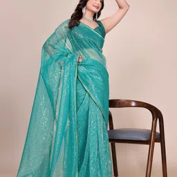 yourwish Embellished Sequinned Supernet Saree-picture-28