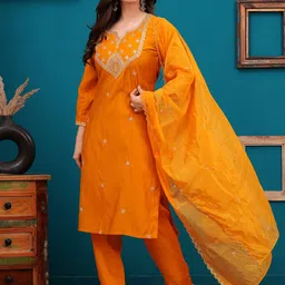 CELEBRAVO Women Embroidered Regular Kurta with Trousers & With Dupatta image 4