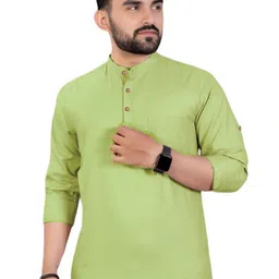 APEKTRA Band Collar Roll-Up Sleeves Slim Fit Short Kurta-picture-31