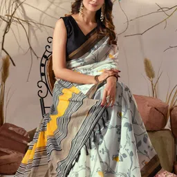 HERE&NOW Floral Printed Pure Georgette Saree with Blouse Piece image 5