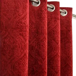 Kiara Creations Maroon 2 Pieces Velvet Ethnic Motifs Room Darkening Window Curtains-picture-15