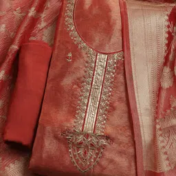 Meena Bazaar Floral Embroidered Zari Tissue Unstitched Dress Material-picture-18