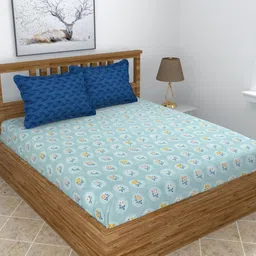 BREVARD Blue & Yellow Printed 210 TC King Bedsheet with 2 Pillow Covers 2.7m x2.7m image 4