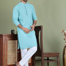 Jompers Men Geometric Embroidered Chikankari Kurta-picture-8