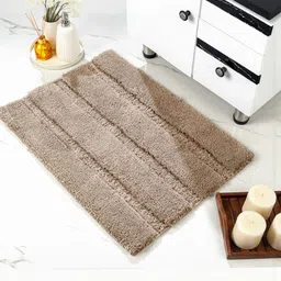 Saral Home Gia Brown Striped Non Slip Thick Fluffy Soft Microfiber 2000-GSM Bath Rug-image-71