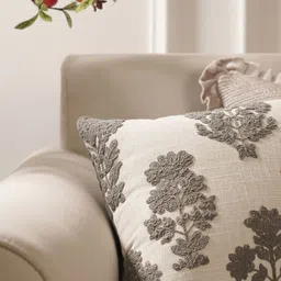 Pure Home and Living Cream-Coloured & Grey Embroidered Cotton Square Cushion Cover image 3