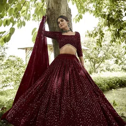 KALINI Embroidered Sequinned Semi-Stitched Lehenga & Unstitched Blouse With Dupatta-image-79