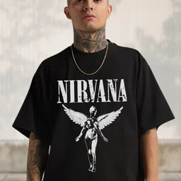 Cool Plus Men Nirvana Graphic Printed Round Neck Cotton Oversized T-shirt-image-62