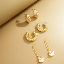 aadita Set Of 3 Gold-Plated Crescent Shaped Half Hoop Earrings-picture-30