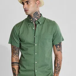 Snitch Men Smart Slim Fit Button-Down Collar Solid Cotton Casual Shirt-image-15