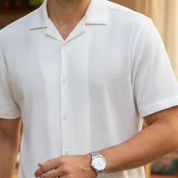 TRULOOM Standard Textured Cuban Collar Cotton Casual Shirt image 2