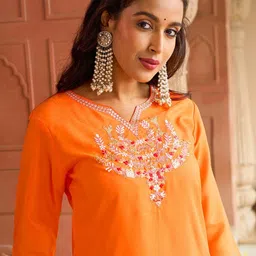 KALINI Women Ethnic Motifs Embroidered Regular Thread Work Kurta with Trousers & With Dupatta image 2