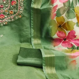 kalini Green Chanderi Sequence Embroidery Work Unstitched Dress Material image 4