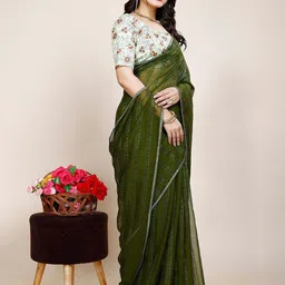 K 5 Fashion Striped Sequinned Pure Chiffon Saree-picture-34