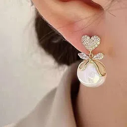 TheVineGirl Gold Plated Pearls Beaded Heart Shaped Drop Earrings image 2