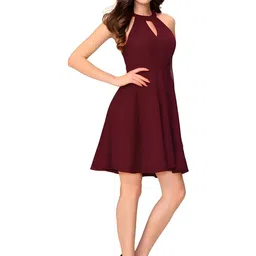 ZELZIS Women Solid Keyhole Neck Fit & Flare Dress image 4