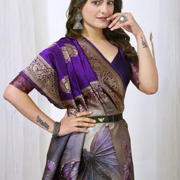 Mitera Ethnic Motifs Woven Design Zari & Printed Banarasi Saree image 3