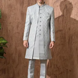 Aesthelia Embroidered Mandarin Collar Pure Silk Sherwani-picture-22